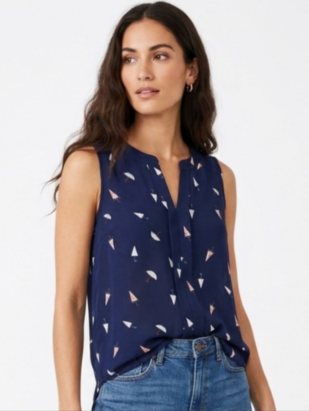 FAITH & JOY Cute 🌂 Umbrella Print sleeveless top Navy Blue SZ S